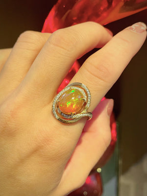 Galaxy Fire Opal & Diamond Ring