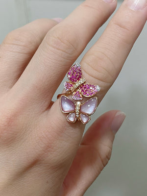 Pink Sapphire & Pink MOP Butterfly Ring