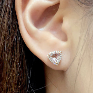 Trillion Morganite & Diamond Halo Studs - Johnny Jewelry