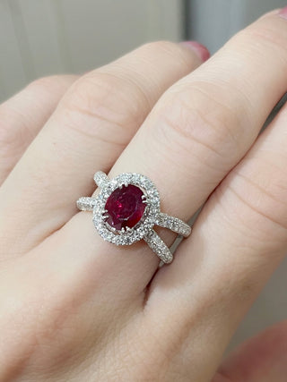 Criss Cross Ruby & Diamond Halo Ring