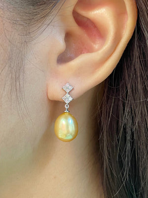 Dew Golden South Sea Pearl & Diamond Earrings