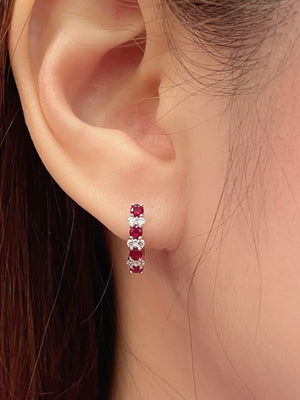 Dainty Ruby & Diamond Huggie Earrings