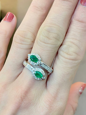 Crescent Emerald & Diamond Bypass Ring