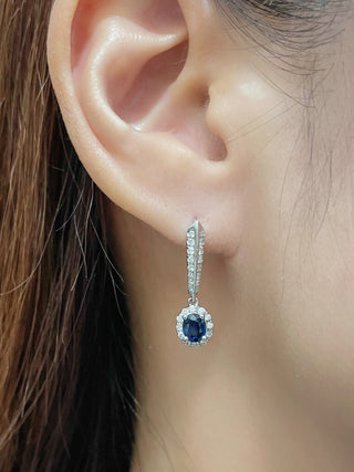 Sapphire Drop Pave Diamond Eurowire Earrings