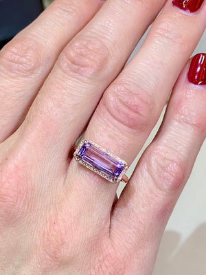 Geometric Pink Amethyst & Diamond Ring