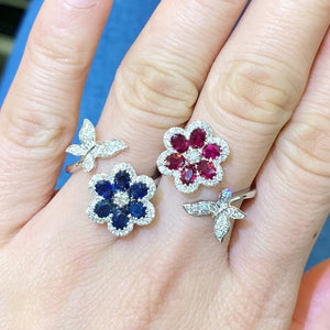 Ruby Flower & Diamond Butterfly Ring - Johnny Jewelry