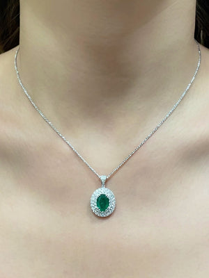 Double Halo Emerald & Diamond Pendant