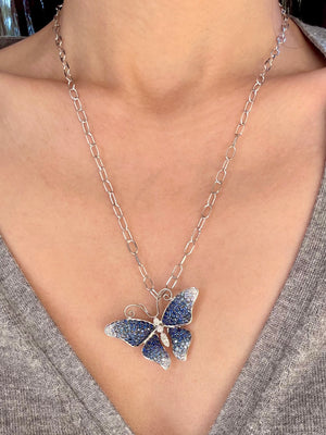 Ombre Blue Sapphire & Diamond Butterfly Pin/ Pendant