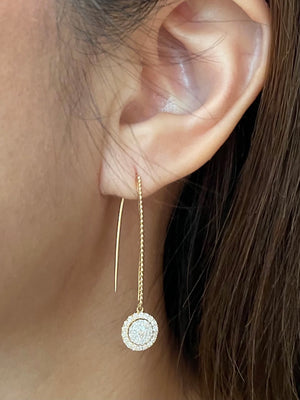 Long Wire Diamond Cluster Drop Earrings