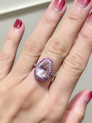 Kunzite & Pink Sapphire Double Halo Ring - Johnny Jewelry