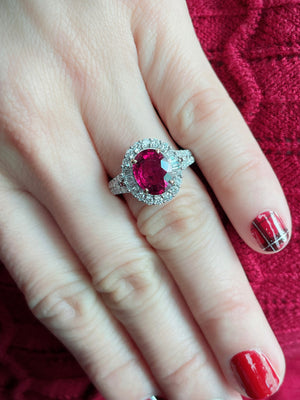 Magenta Rubellite & Diamond Halo Ring