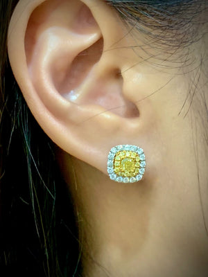 Cushion Fancy Yellow Diamond Earrings - Johnny Jewelry