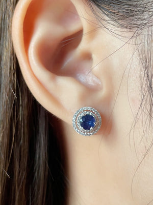 Double Halo Round Sapphire & Diamond Earrings
