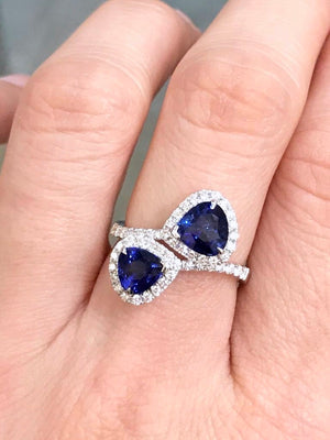 Dual Raindrop Sapphire & Diamond Ring - Johnny Jewelry