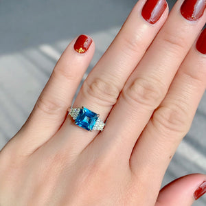 Art Deco Blue Topaz & Diamond Ring