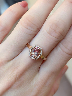 Dainty Pink Morganite & Diamond Halo Ring