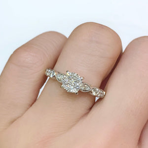 Vintage Style Diamond Cluster Set Engagement Ring - Johnny Jewelry