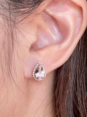 Rosy Teardrop Pink Morganite & Diamond Earrings