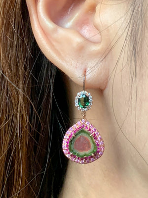 Watermelon tourmaline deals earrings gold