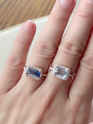 East-West Emerald Cut Sapphire & Diamond Ring