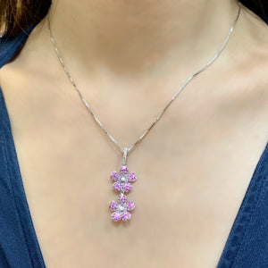 Double Pink Sapphire Cherry Blossom Pendant - Johnny Jewelry