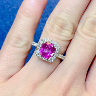 Cushion Pink Sapphire & Diamond Halo Ring - Johnny Jewelry