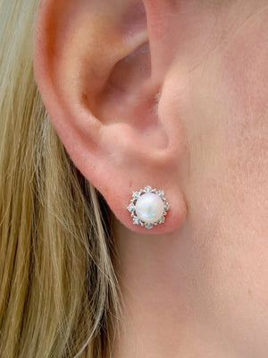 Victorian Style Pearl & Diamond Studs - Johnny Jewelry