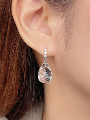 Briolette White Topaz & Diamond Huggie Earrings