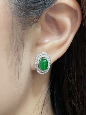 Jade & Double Diamond Halo Swirl Earrings