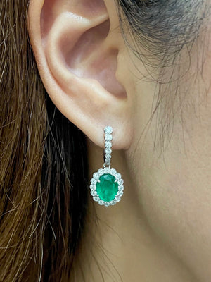Diva Emerald & Diamond Halo Drop Earrings