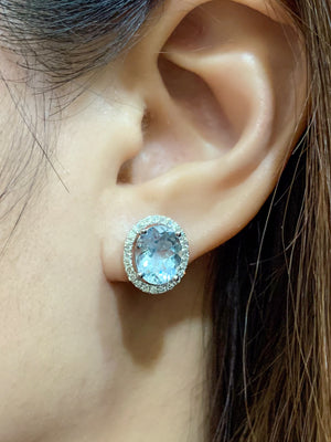 Oval Aquamarine & Diamond Halo Earrings