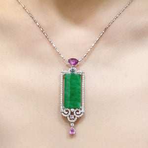 Art Deco Jade, Diamond & Sapphire Pendant - Johnny Jewelry