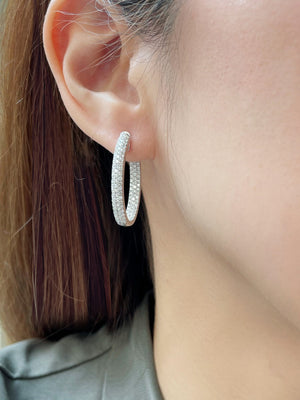 Oval Inside Out Micro Pave Diamond Hoop Earrings
