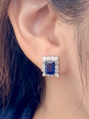 Classic Emerald Cut Sapphire & Diamond Earrings - Johnny Jewelry