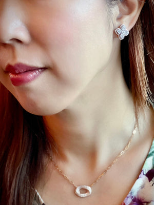Two Tone Four Leaf Clover Diamond Earrings