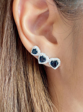 Heart Shaped Sapphire & Diamond Crawler Earrings