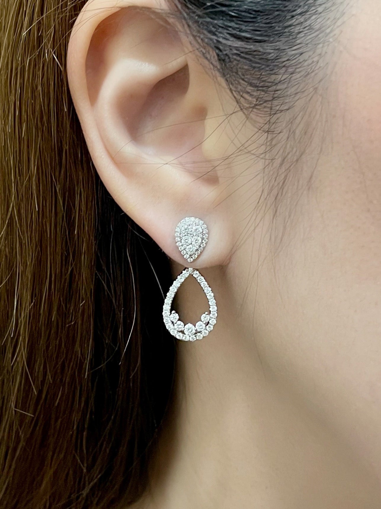 Illusion Set Teardrop Diamond Hoop Drop Earrings - Johnny Jewelry