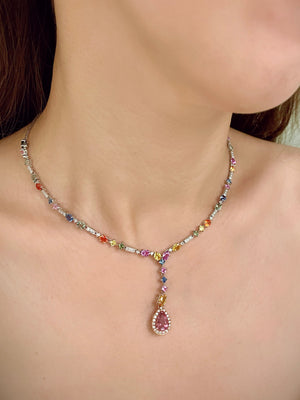 Diva Multi-Sapphires & Pink Tourmaline Drop Necklace