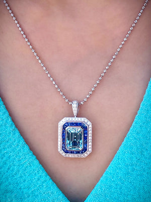 Art Deco Aquamarine & Sapphire, Diamond Two-Way Ring & Pendant