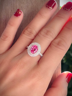 Double Halo Pink Sapphire & Diamond Ring