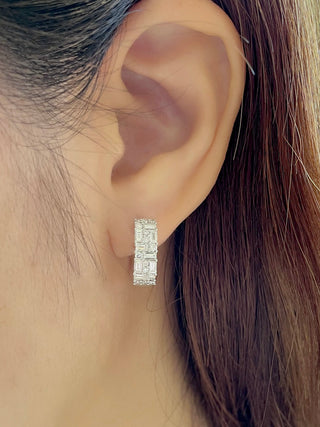 Art Deco Baguette & Round Diamond Hoops - Johnny Jewelry