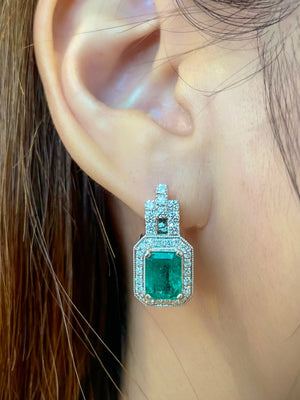 Art Deco Emerald & Diamond Hinged Earrings