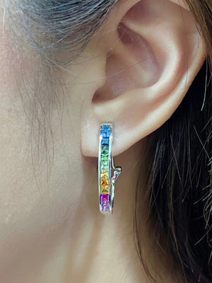 Rainbow Sapphire Hoops - Johnny Jewelry