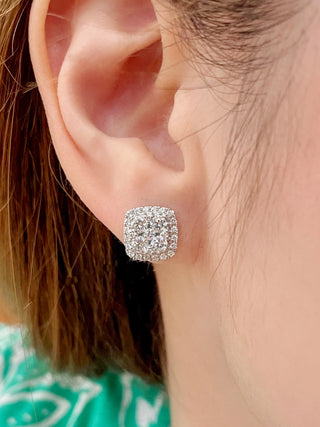 10mm Cushion Diamond Cluster Halo Studs