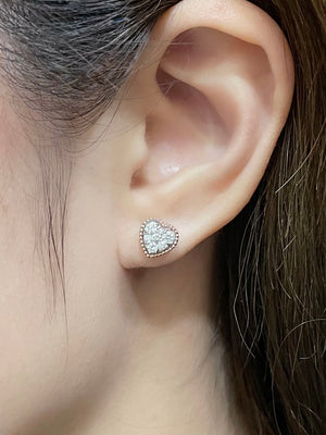 Heart Diamond Studs & Clover Pink Sapphire Earrings Enhancer