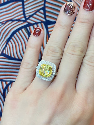 Soleil Yellow Zircon & Diamond Halo Ring