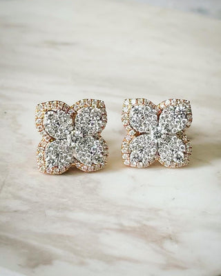 Two Tone Four Leaf Clover Diamond Earrings