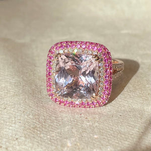 Kunzite & Pink Sapphire Diamond Halo Ring