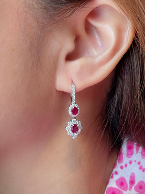Dual Drop Ruby & Diamond Earrings