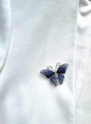 Ombre Blue Sapphire & Diamond Butterfly Pin/ Pendant